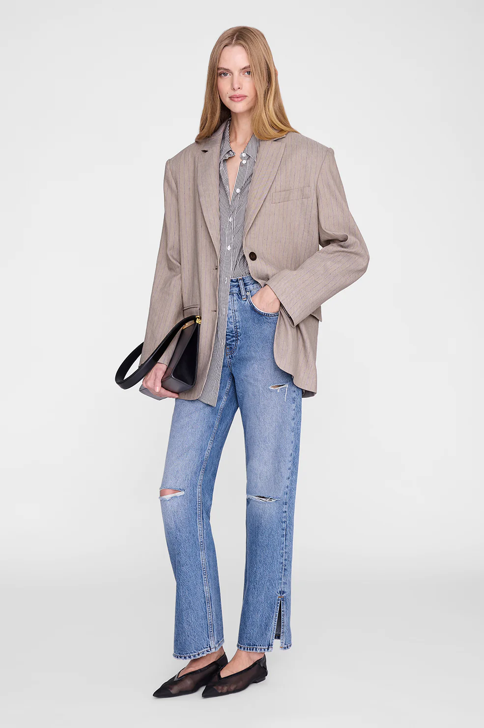 Quinn Blazer - Taupe And Blue Pinstripe