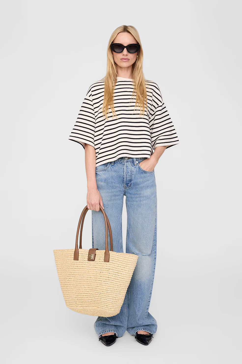 Myers Cropped Tee - Black Stripe French Terry