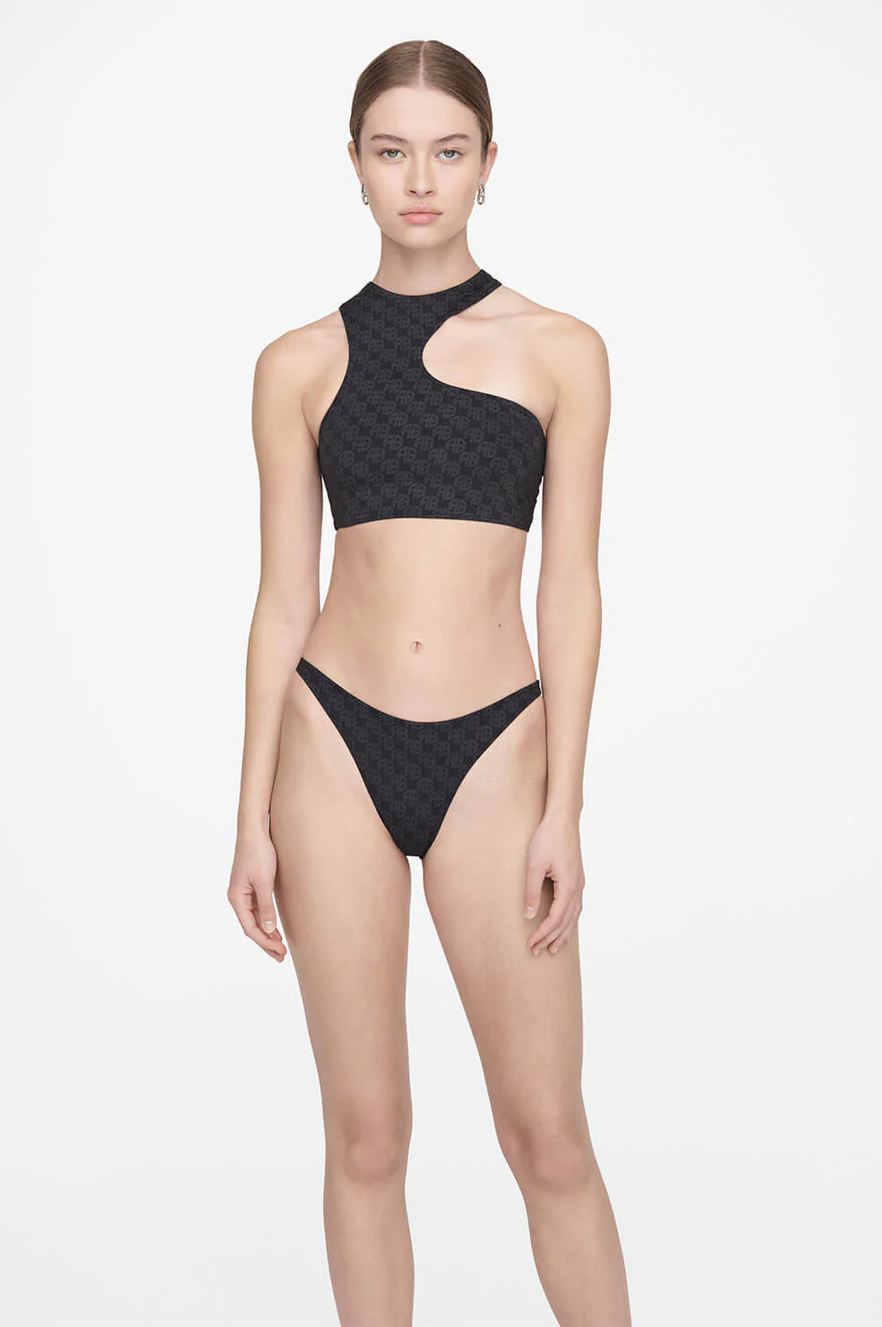 Bea Bikini Top - Black Monogram Print