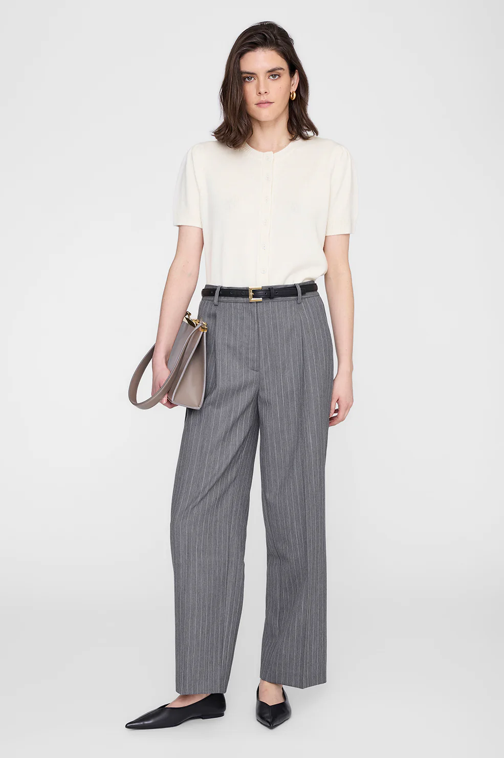 Trent Cropped Trouser - Light Grey Pinstripe