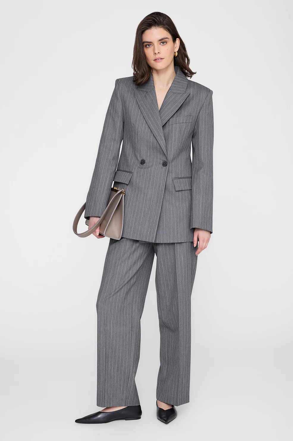 Trent Cropped Trouser - Light Grey Pinstripe