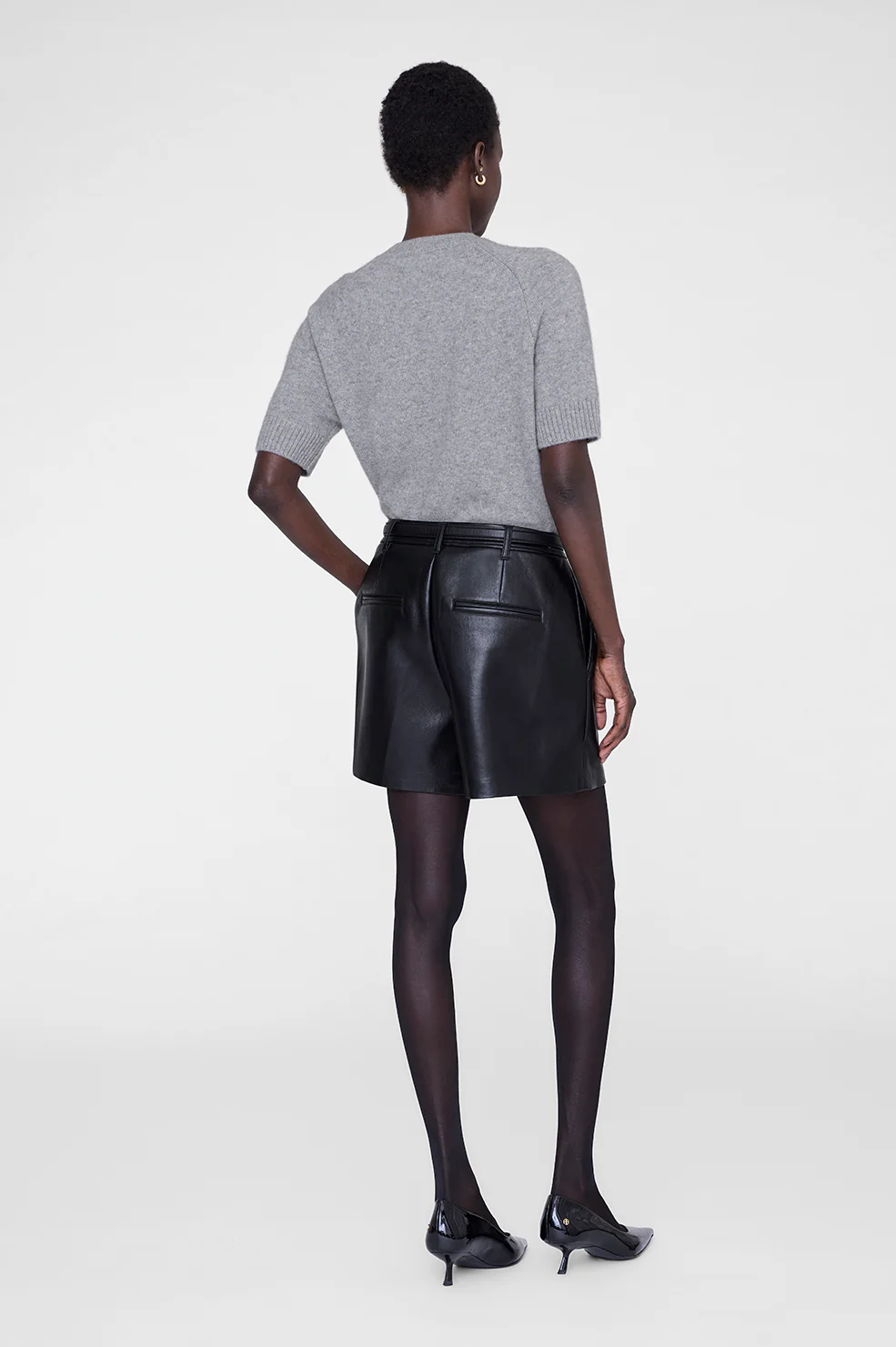Trent Short - Black Recycled Leather