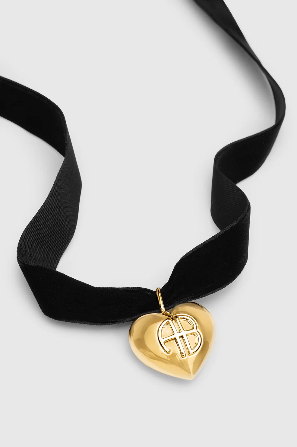 Chunky Heart Velvet Choker - Black And Gold