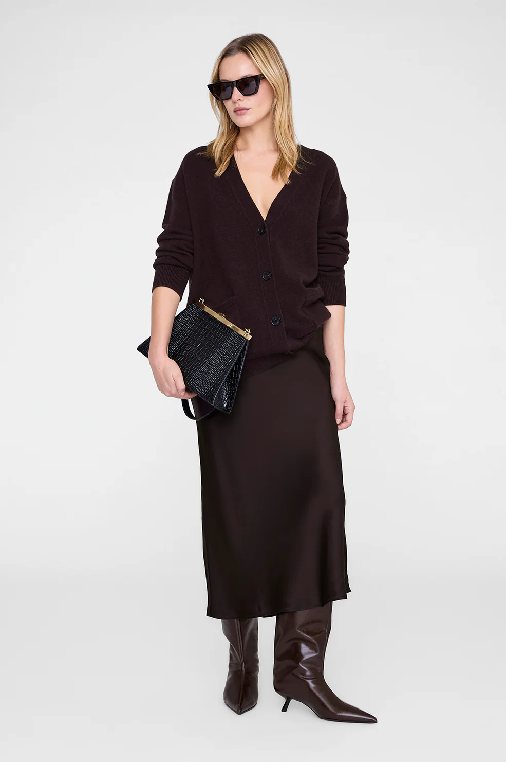 Bar Silk Skirt - Deep Brown