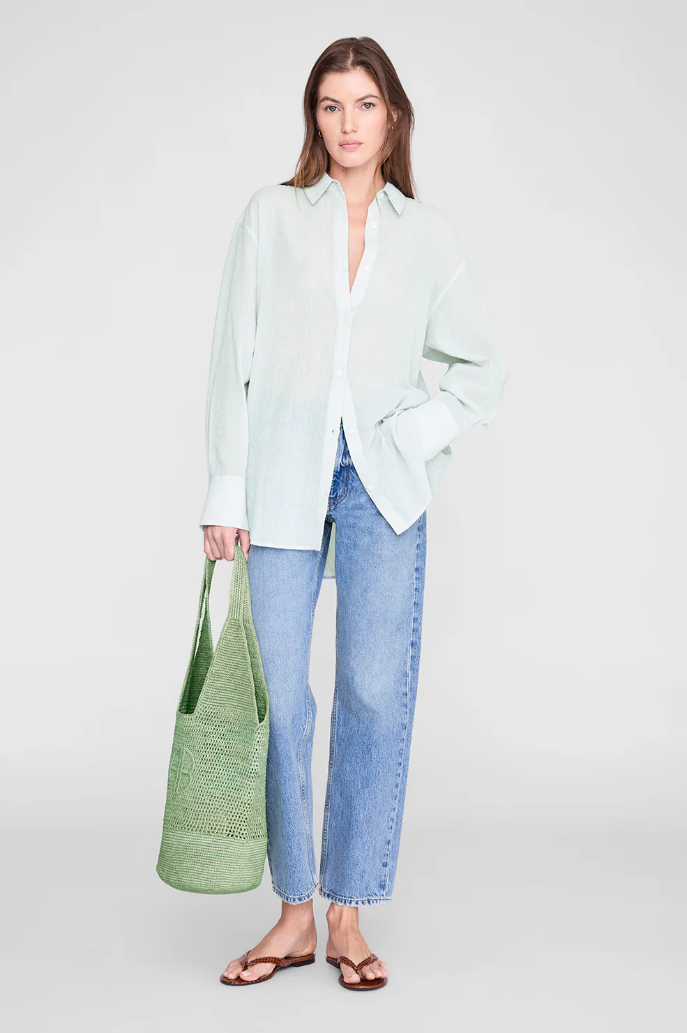 Leah Logo Hobo Raffia - Sea Foam Green