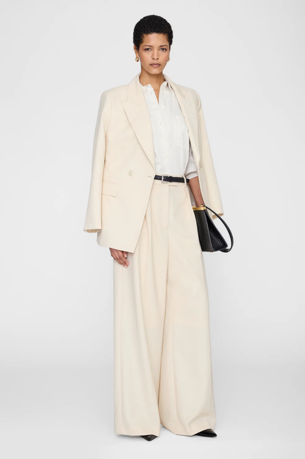 Essie Cropped Shirt - Cream Pinstripe