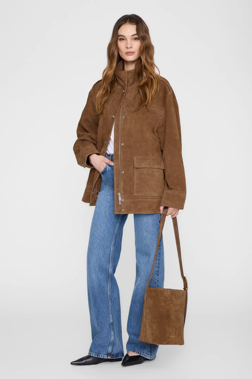 Elly Medium Bucket Bag Suede - Tobacco