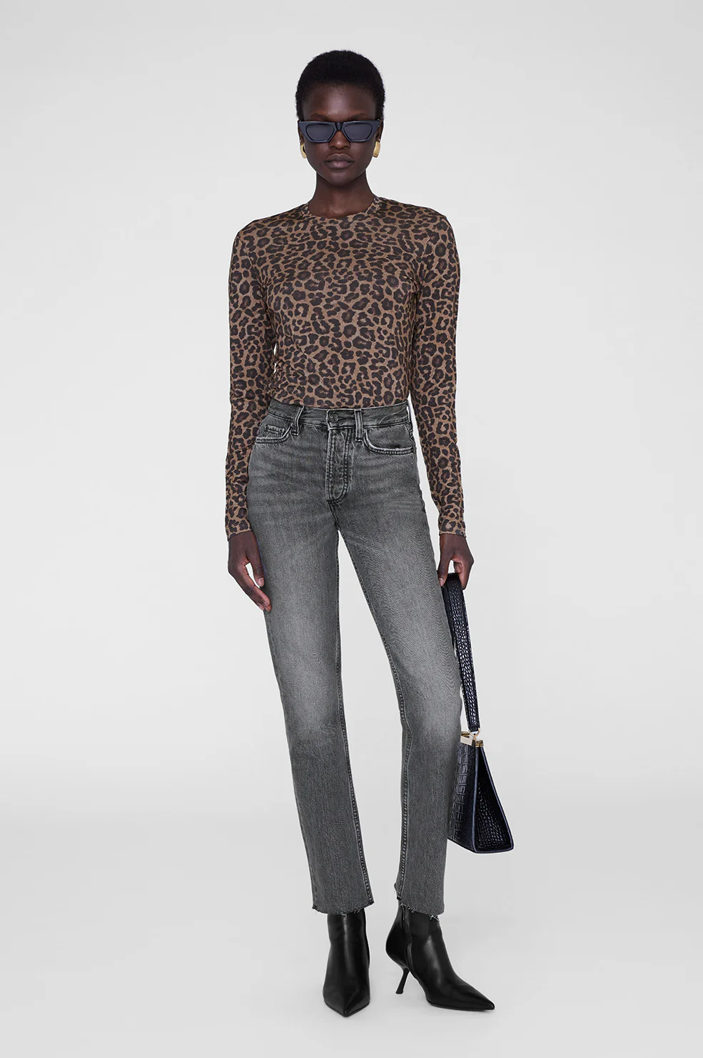 Sylvie Long Sleeve Tee - Black And Brown Leopard